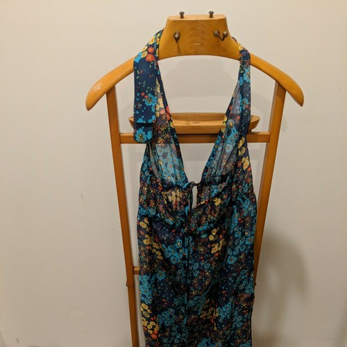 MIKEN Women MEDIUM Blue Print Beach Halter Cover-Up Maxi - Picture 3 of 4
