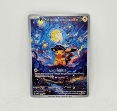 Pikachu Pika Starry Night Van Gogh Custom Art Paper Card