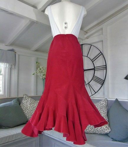 Jupe longue Per Una rouge cordon velours côtelé coupe aiguille évasée steampunk 32-36" 10 - Photo 6/8
