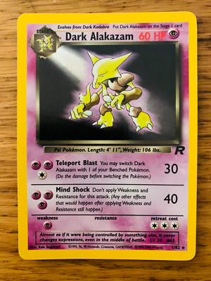 Dunkles Alakazam (1/82) Holo Team Rocket Pokemon Karte! SCHNELLER & KOSTENLOSER VERSAND!