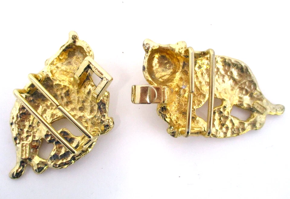 Hebilla de cinturón vintage Mimi di N gato tigres declaración grande 1972 5" dorado para mujer años 70 Foto 4 de 4