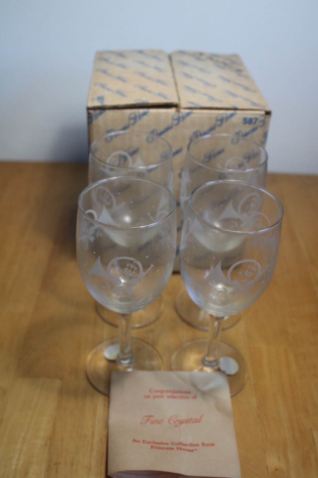 Princess House Wine Glasses Christmas French Horns 587 set of 4