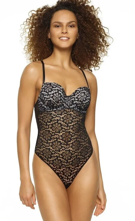 Body Jezebel NEGRO Molly Contorno de Encaje, Pequeño EE. UU. Foto 3 de 4