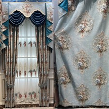 high-grade European blue jacquard chenille thick valance curtain tulle M1559