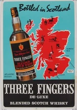 Three Fingers Irish Scotch Whisky Poster Original 1954 Advertising Linen Backed