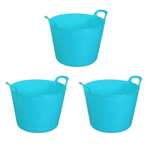 (Set of 3) 20L Flexi Tub Multi-Purpose Builder's Bucket Home Garden Sky Blue UK