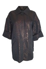 St John Black Wool Blend Silk Lined Open Front Jacquard Opera Coat Us 6 | Uk 10