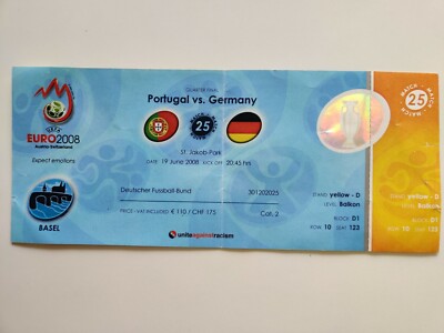 CR7 Ronaldo used Ticket #25 EURO 2008 Portugal Germany with Flags quarter-Final