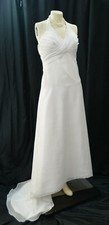 Destiny Wedding White chiffon Bridal Bride bead formal gown train dress 4 S NEW