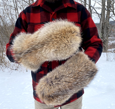 Western Coyote Fur Mittens size Large