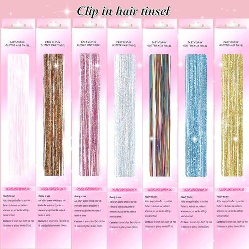 Hair Tinsel Clip in 12Pcs Purple Tinsel Hair Clips 12Pcs-19.6 Inch PURPLE - Picture 7 of 7