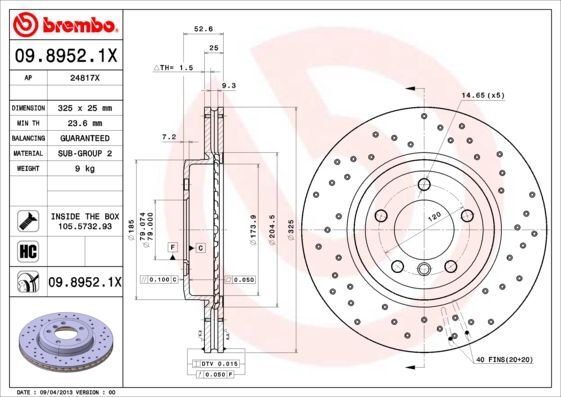 2X Brembo 09.8952.1X Bremsscheibe-image