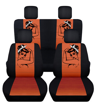 Custom fit SUV Seat Covers w/Rosie blk-burnt orange fits JK wrangler 2dr 07-2018