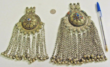 1800s antique huge kuchi tribal triplet fertility minarets 2 bra pendants 48002