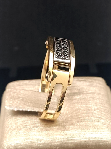 Anillo Hombre En Oro Amarillo y Blanco 18CT 750 Con Spinelli Negros Hecho Italy - Imagen 2 de 9