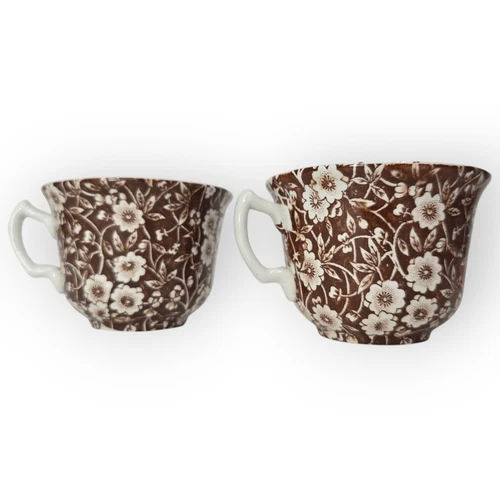 VTG Royal Crownford China Tea Cup Calico Brown Staffordshire England 2 Piece Lot