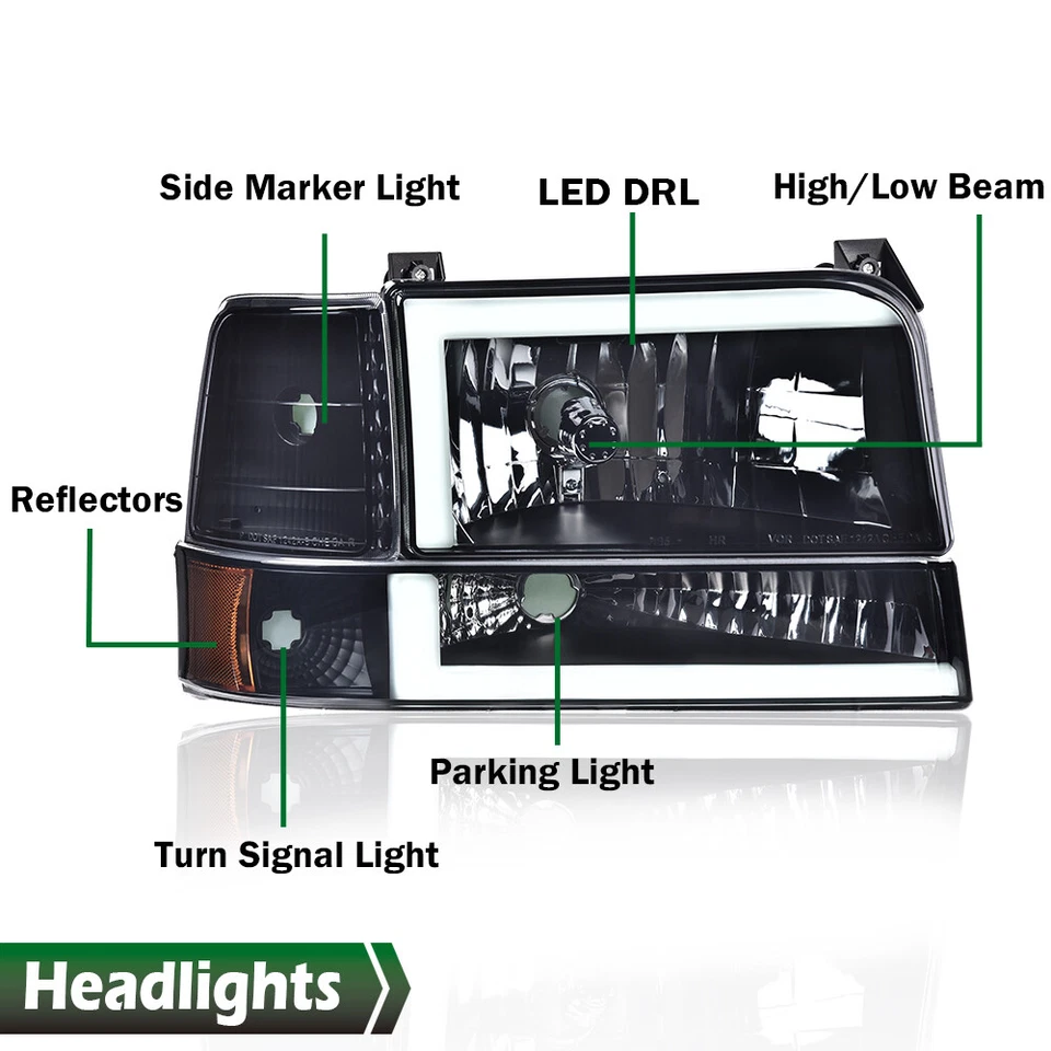 Faros LED DRL Humo/Negro Lámparas de Parachoques Nuevo Ajuste Para 92-96 Ford F-150 Bronco Foto 2 de 4