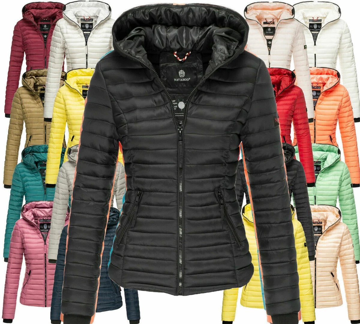 Navahoo Damen Übergangs eBay Kimuk | Jacke Winter Kapuzenjacke Steppjacke Herbst