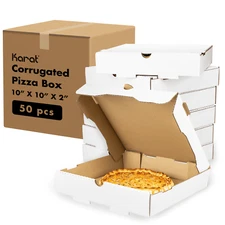 Karat Corrugated Pizza Box, 10''x10''x2'', White - 50 pcs, FP-PBF10W