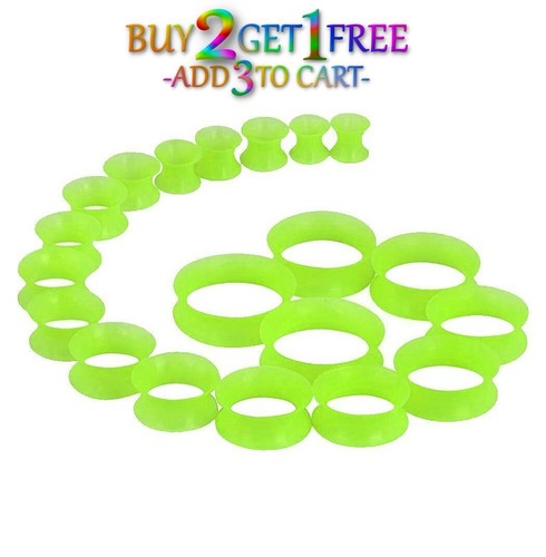 Pair 8g-1" SILICONE EARSKIN TUNNELS Double Flare Gauges Ultra Thin Ear 1018 - Picture 51 of 84