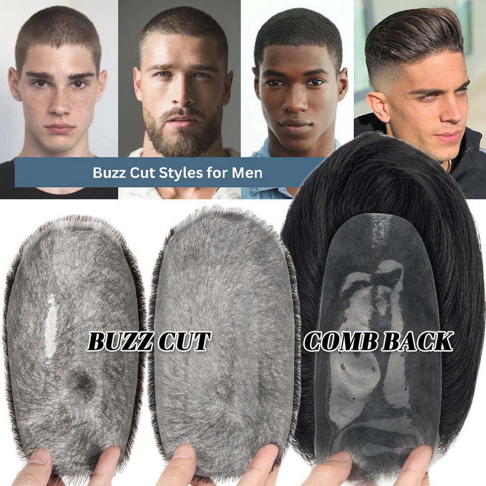 Piel delgada de PU 100 % virgen Remy cabello humano toupee zumbido corte peine espalda hombres peluca