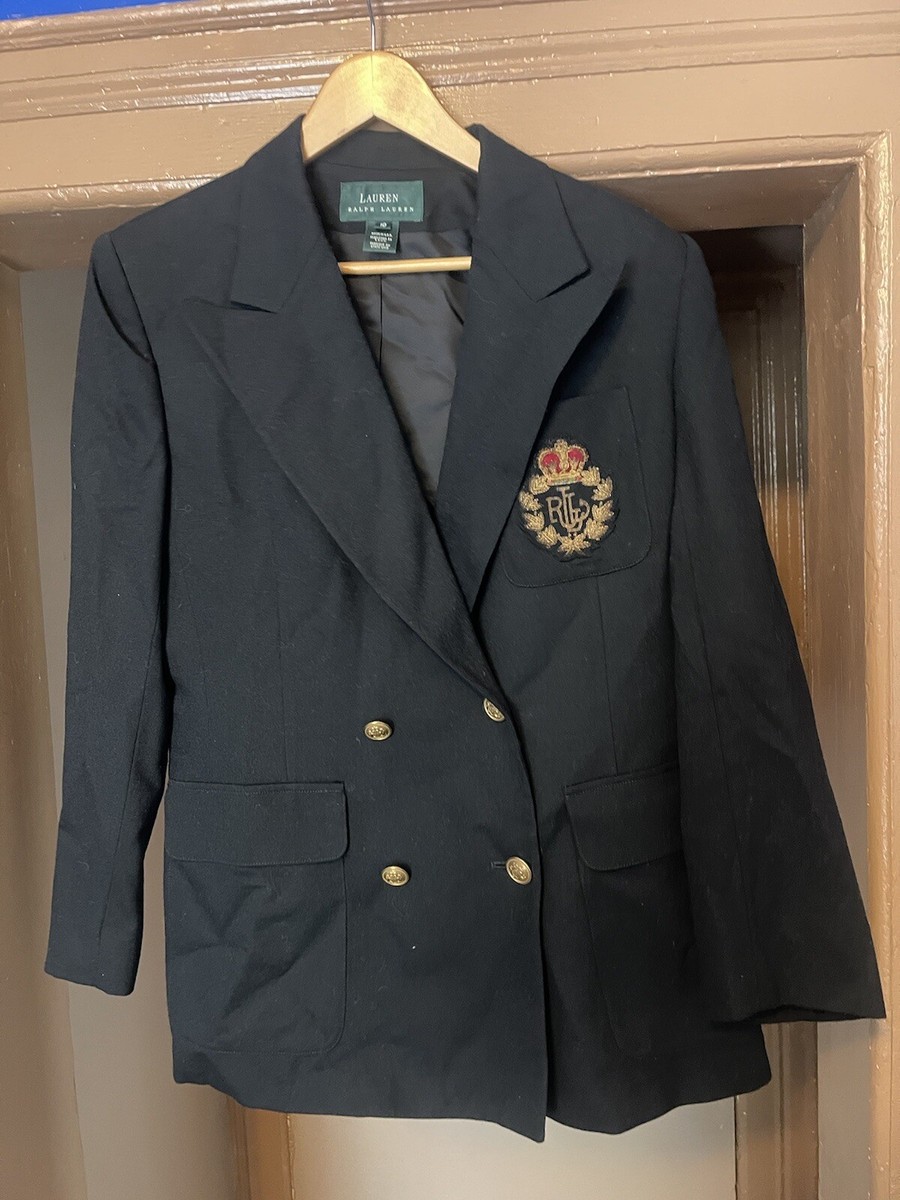 LAUREN RALPH LAUREN SZ 10 Blazer Jacket Black Royal Bullion Crest