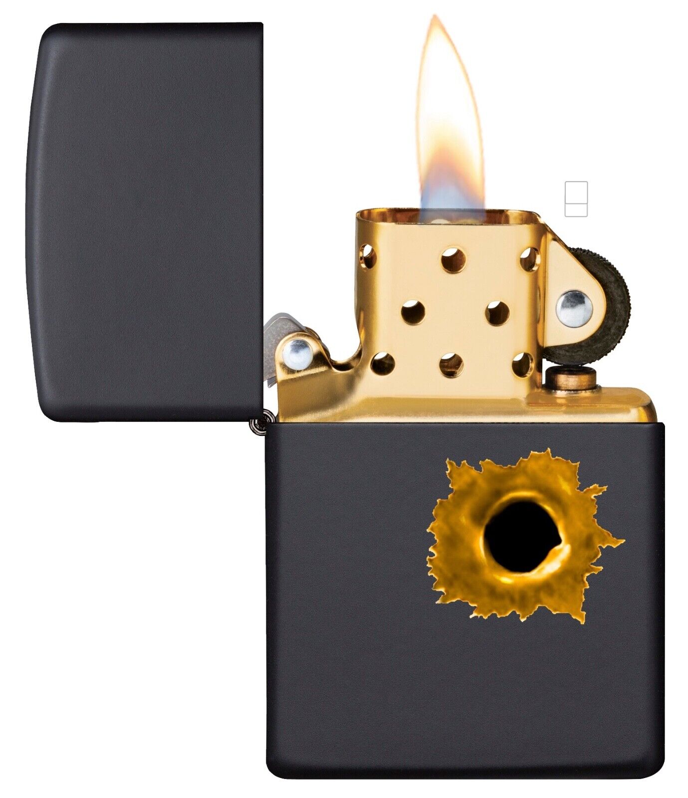 Zippo Windproof Bullet Hole Lighter with Gold Insert, 218BH, New In Box. Available Now for 26.37