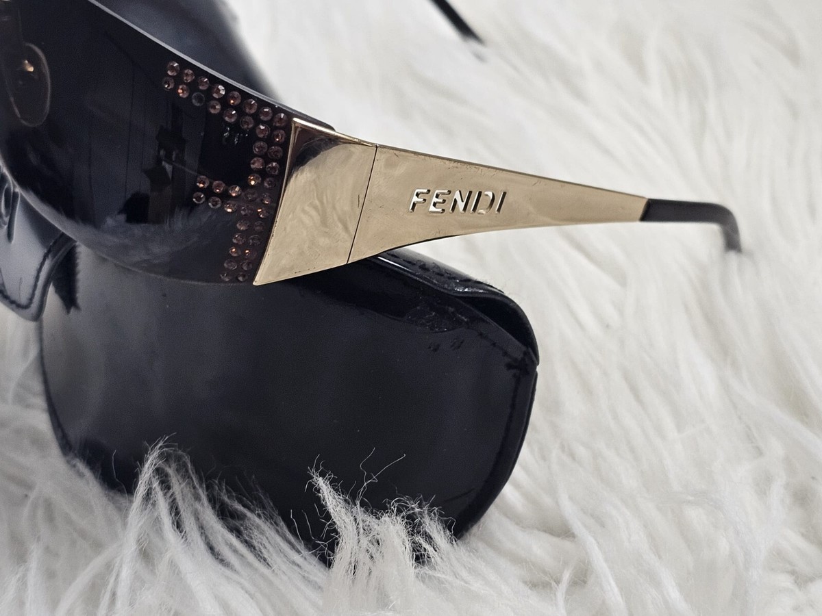 Vintage Fendi Sunglasses Womens Black Rhinestone Logo