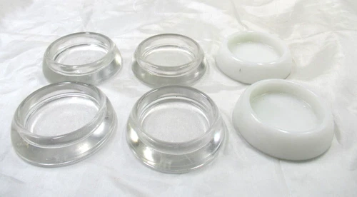 6 Vtg Hazel Atlas Furniture Coasters Glass Floor Protectors 4 Clear 2 Milk Glass