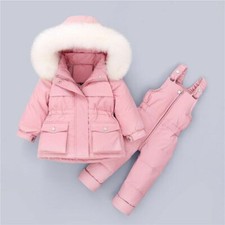 Winter Boys Girls Ski Suit Children Duck Down Clothes Set Baby Warm Real Fur