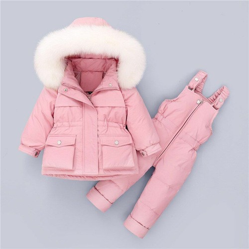 Winter Boys Girls Ski Suit Children Duck Down Clothes Set Baby Warm Real Fur - Afbeelding 1 van 25