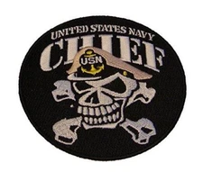 USN NAVY CHIEF SKULL AND CROSSBONES PATCH INITIATION INITIATED CPO KHAKI SAILOR