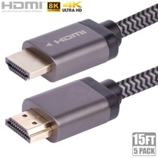 5 Pcs 15FT Ultra High Speed HDMI 2.1 48Gbps 8K 60Hz 4K 120Hz Cable Braided Cord
