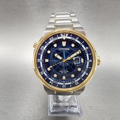 Citizen Eco-Drive Endeavor GMT Watch Men 44mm Blue Dial Two Tone Date 200M