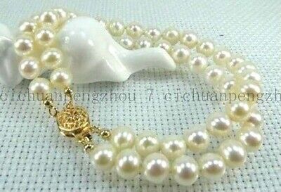 2 rows 8MM white South Sea shell pearl bracelet 7.5" LL001
