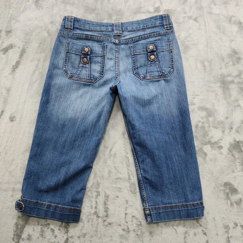 Pantalones de mezclilla Nobo No Boundaries vintage años 90 para mujer 9 juniors tiro bajo capri dobladillo a presión Foto 4 de 4