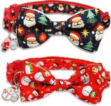 Mieemiu 2 Pack Christmas Cat Collar with Bow Tie, Adjustable Breakaway Collar