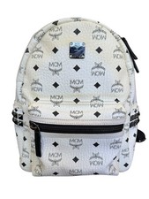 MCM Backpack Leather White Visetos Pattern Studs Metal Logo 33cm x 41cm x 15cm