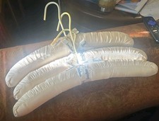 VINTAGE SIGNED NEIMAN MARCUS IVORY SATIN PADDED CLOTHES HANGERS SIGNED BLOUSES