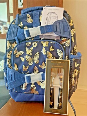Disney School Pottery barn BACKPACK glitter Butterflies+Utensil Set bag   .