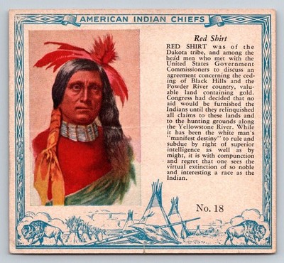 Red Shirt Dakota Sioux Chief Red Man Tobacco Card #18 Native American History
