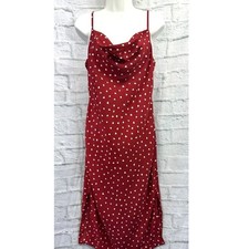Nasty Gal Red & White Slip Dress Polka Dot Hearts Size 12 Draped Neck Light BNWT