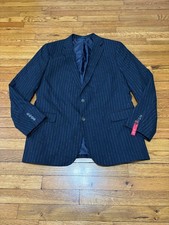 Stafford Mens Blazer Jacket Size 46R Navy Blue Pinstriped Slim Fit Stretch NWOT