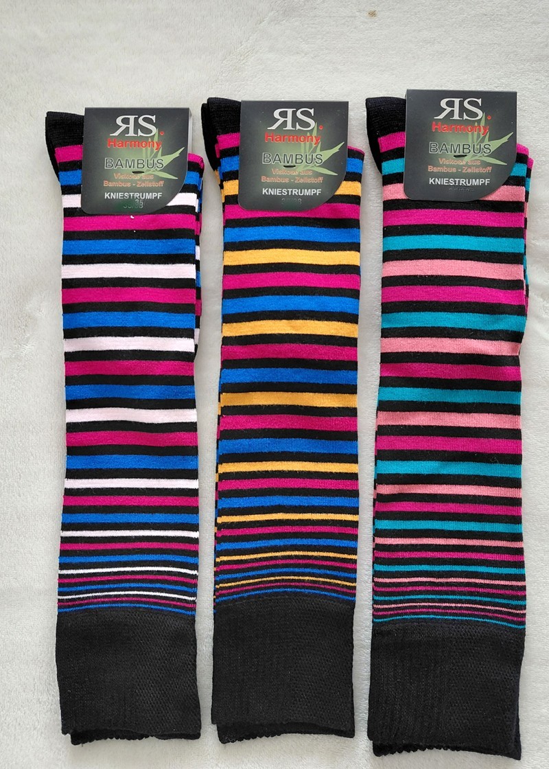3 Pares De Medias De Bambú A Rayas Para Dama Con Cintura Cómoda De Colores