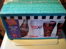 6-pcs VINTAGE TALL COCA-COLA CHECKERED RACE GLASSES SET OF 6 RARE COKE 16 oz