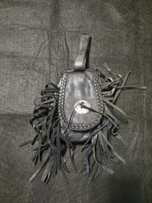 LEATHER LADIES BIKER BAG Black Fringe