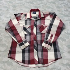 Vintage Wranger Shirt Mens 17-37 Red Flannel Pockets Pearl Snap Long Sleeve