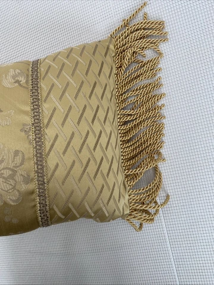 Gold Pillow Jacquard Cording Satin Decorative Rectangle Rope Tassels Fringe 27" - Image 2 of 4