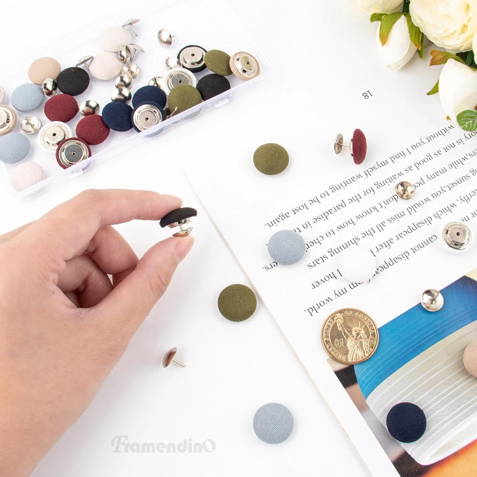 32 Pack Fabric Covered Hat Buttons 17mm Metal Shank Cloth Buttons 8 Colors - Image 4 of 4