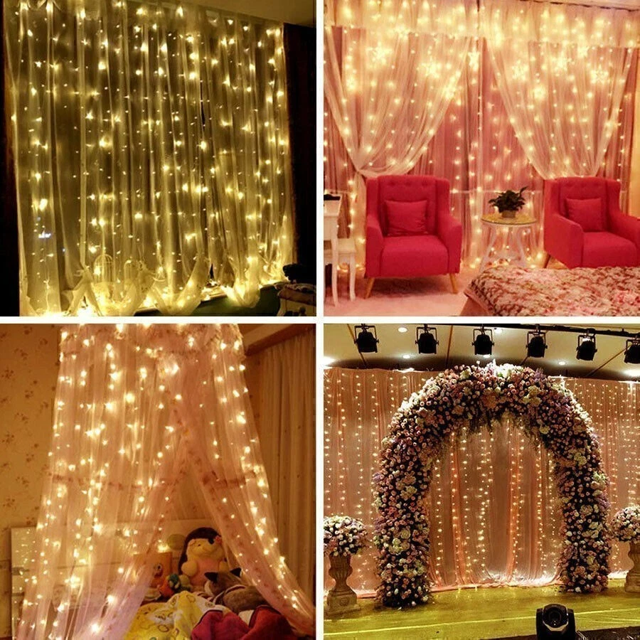 3x3M LED Curtain String Fairy Lights In/Outdoor USB Powered Window Wedding Decor